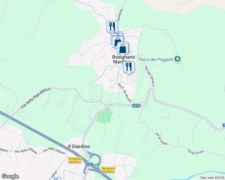 map of restaurants, bars, coffee shops, grocery stores, and more near 9 Via Sant'Antonio in Rosignano Marittimo