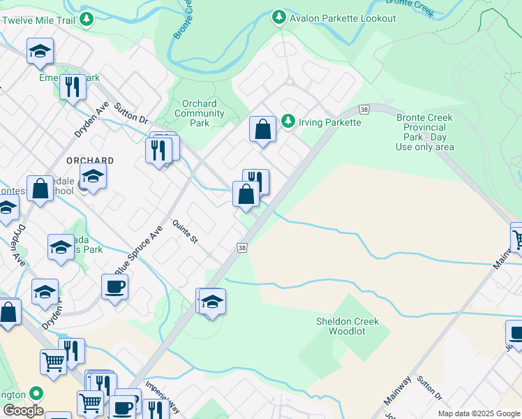 map of restaurants, bars, coffee shops, grocery stores, and more near in Burlington