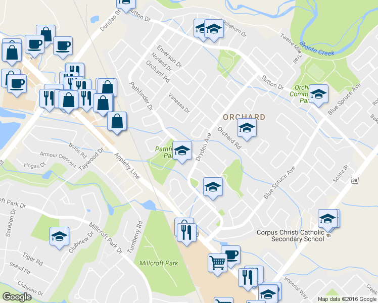 map of restaurants, bars, coffee shops, grocery stores, and more near 2254 Pathfinder Drive in Burlington