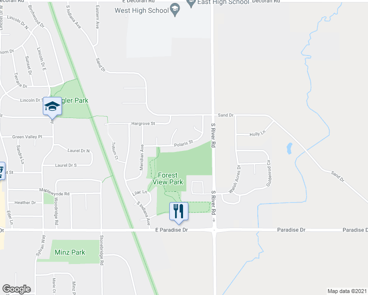 map of restaurants, bars, coffee shops, grocery stores, and more near 619 Polaris Street in West Bend