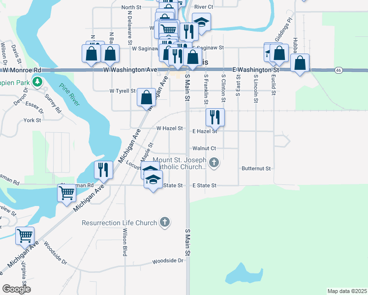 map of restaurants, bars, coffee shops, grocery stores, and more near 424 South Main Street in St. Louis