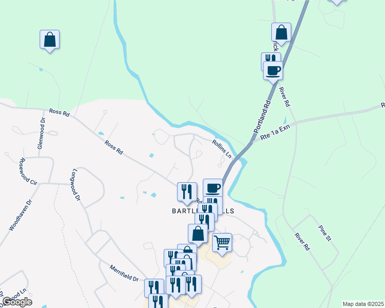 map of restaurants, bars, coffee shops, grocery stores, and more near 1 Huntington Common Drive in Kennebunk