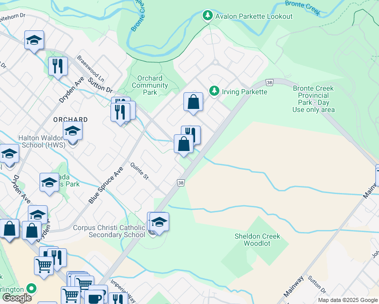 map of restaurants, bars, coffee shops, grocery stores, and more near in Burlington