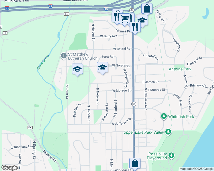 map of restaurants, bars, coffee shops, grocery stores, and more near 319 West Monroe Street in Port Washington