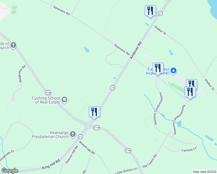 map of restaurants, bars, coffee shops, grocery stores, and more near 141 Andover Road in New London