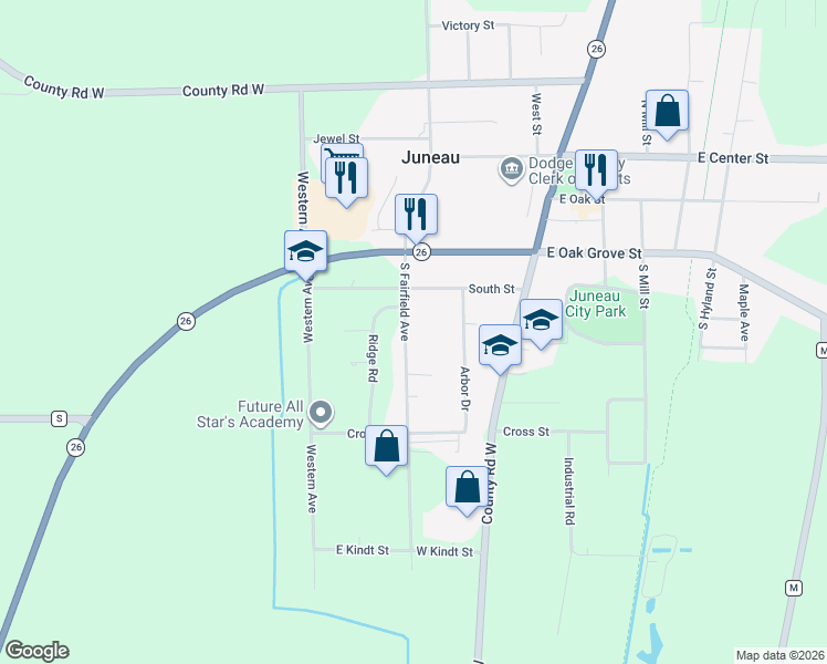 map of restaurants, bars, coffee shops, grocery stores, and more near 373 South Fairfield Avenue in Juneau