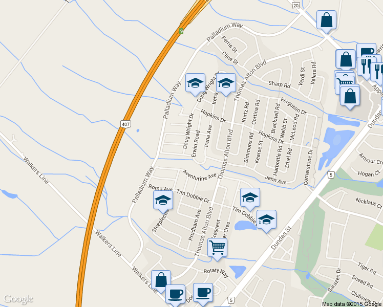 map of restaurants, bars, coffee shops, grocery stores, and more near 4631 Erwin Road in Burlington