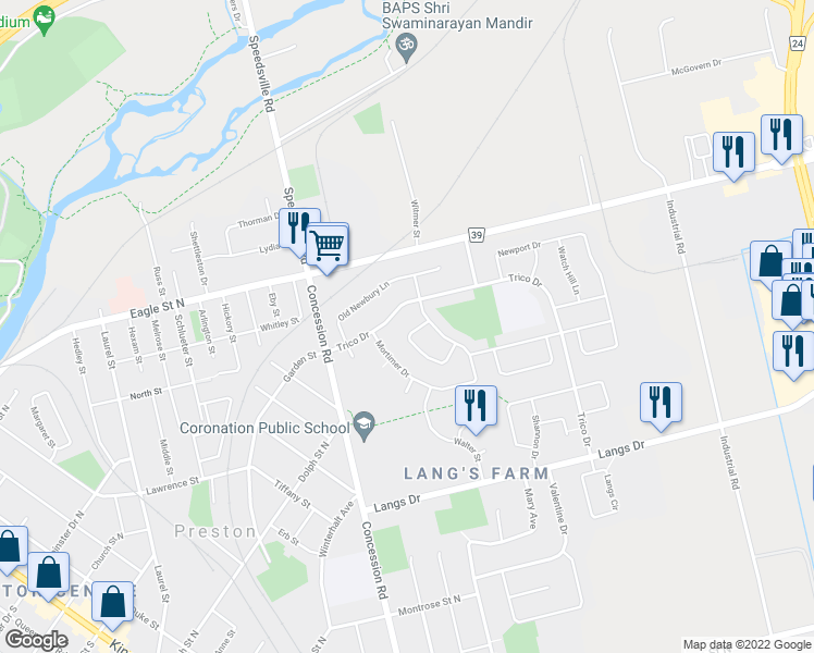 map of restaurants, bars, coffee shops, grocery stores, and more near 24 Masterson Crescent in Cambridge