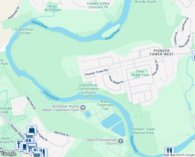 map of restaurants, bars, coffee shops, grocery stores, and more near 215 Black Maple Court in Kitchener