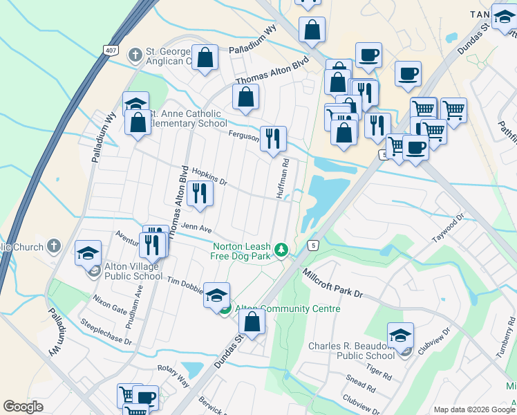 map of restaurants, bars, coffee shops, grocery stores, and more near in Burlington