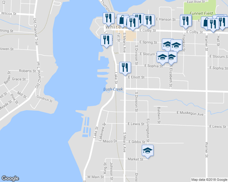 map of restaurants, bars, coffee shops, grocery stores, and more near 930 Lake Street in Whitehall