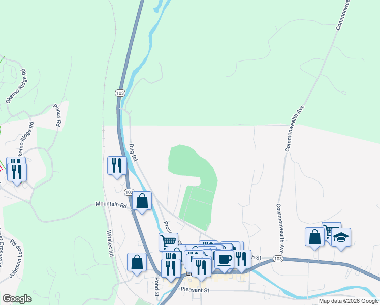map of restaurants, bars, coffee shops, grocery stores, and more near 137 North Ridge Road in Ludlow