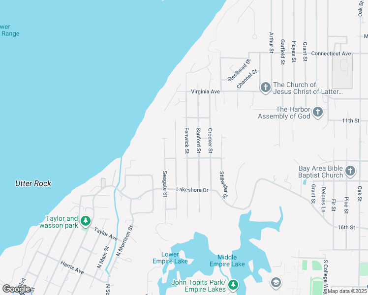 map of restaurants, bars, coffee shops, grocery stores, and more near 1090 Fenwick Street in Coos Bay