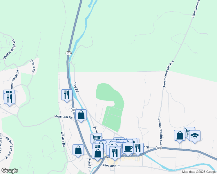 map of restaurants, bars, coffee shops, grocery stores, and more near 137 North Ridge Road in Ludlow