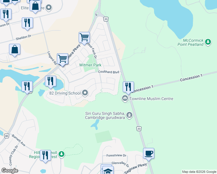 map of restaurants, bars, coffee shops, grocery stores, and more near 207 Arthur Fach Drive in Cambridge