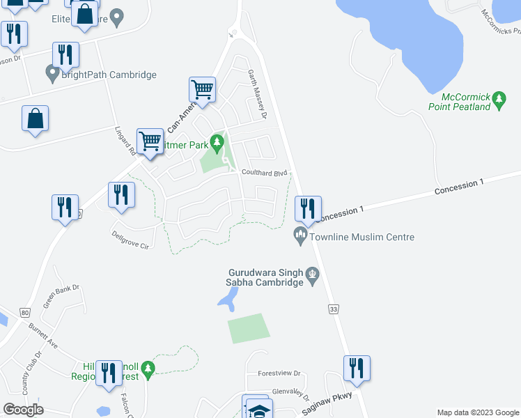 map of restaurants, bars, coffee shops, grocery stores, and more near 207 Arthur Fach Drive in Cambridge