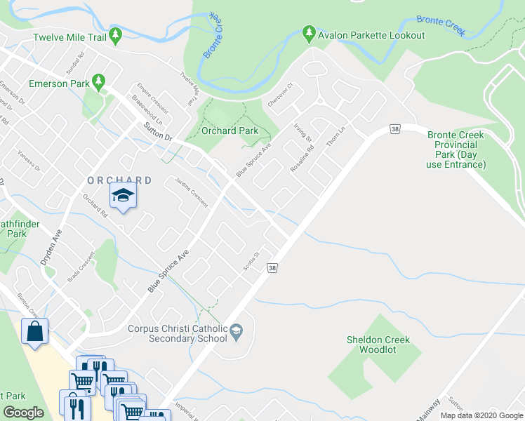 map of restaurants, bars, coffee shops, grocery stores, and more near 2163 Sutton Drive in Burlington