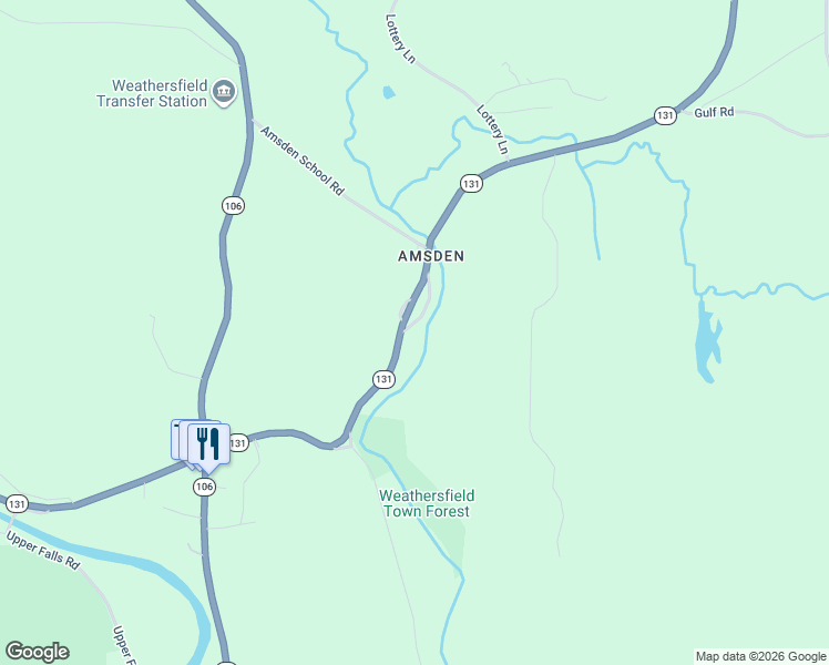 map of restaurants, bars, coffee shops, grocery stores, and more near 31 Amsden Hollow Road in Weathersfield