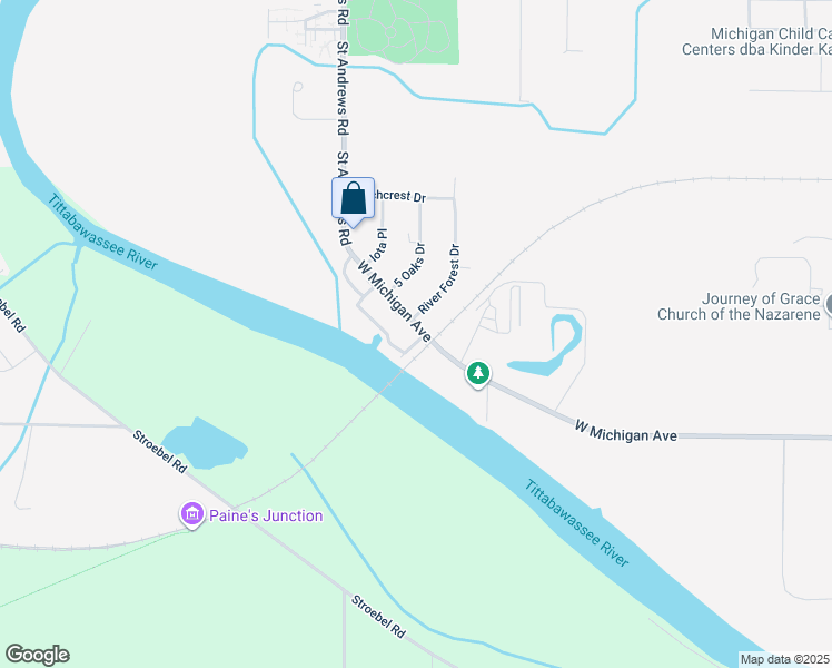 map of restaurants, bars, coffee shops, grocery stores, and more near 1263 River Forest Drive in Saginaw