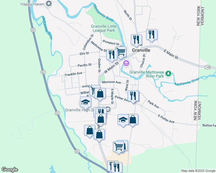 map of restaurants, bars, coffee shops, grocery stores, and more near 7 Bulkley Avenue in Granville