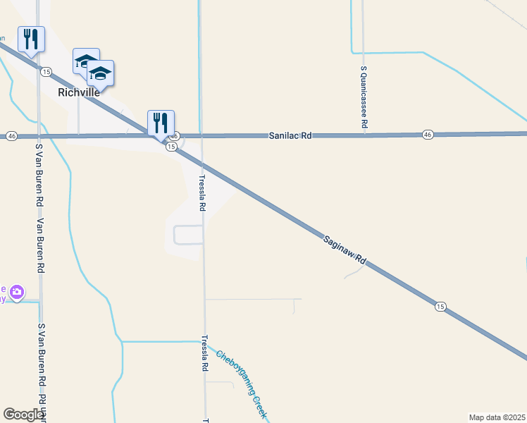 map of restaurants, bars, coffee shops, grocery stores, and more near 9105 West Saginaw Road in Vassar