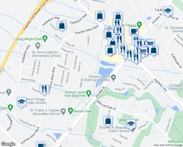 map of restaurants, bars, coffee shops, grocery stores, and more near 4662 Huffman Road in Burlington