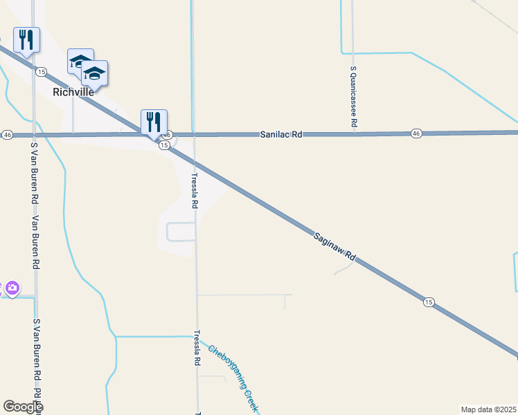 map of restaurants, bars, coffee shops, grocery stores, and more near 9105 West Saginaw Road in Vassar