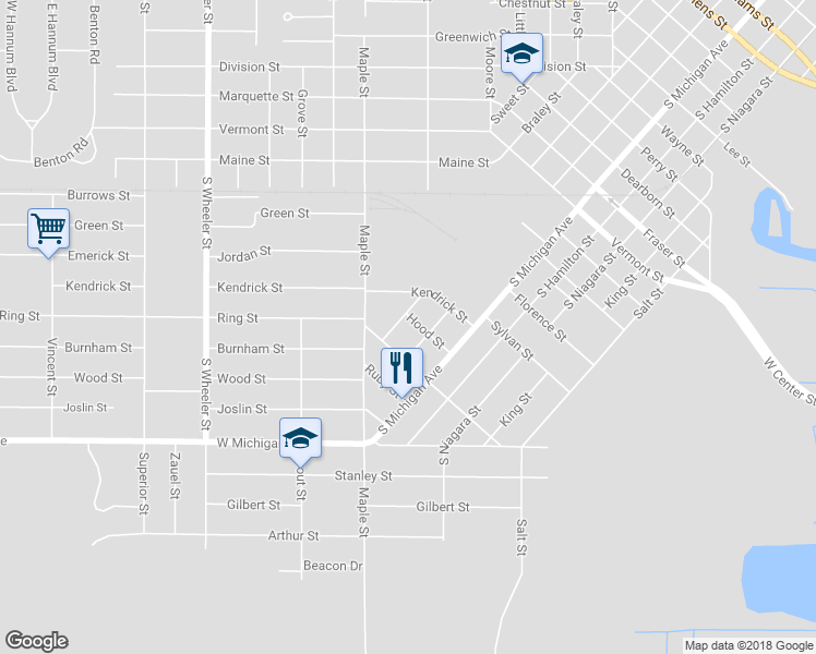 map of restaurants, bars, coffee shops, grocery stores, and more near 2306 Patton Street in Saginaw