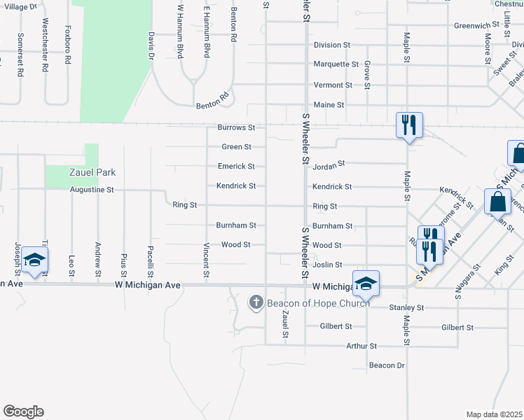 map of restaurants, bars, coffee shops, grocery stores, and more near 2103 Ring Street in Saginaw