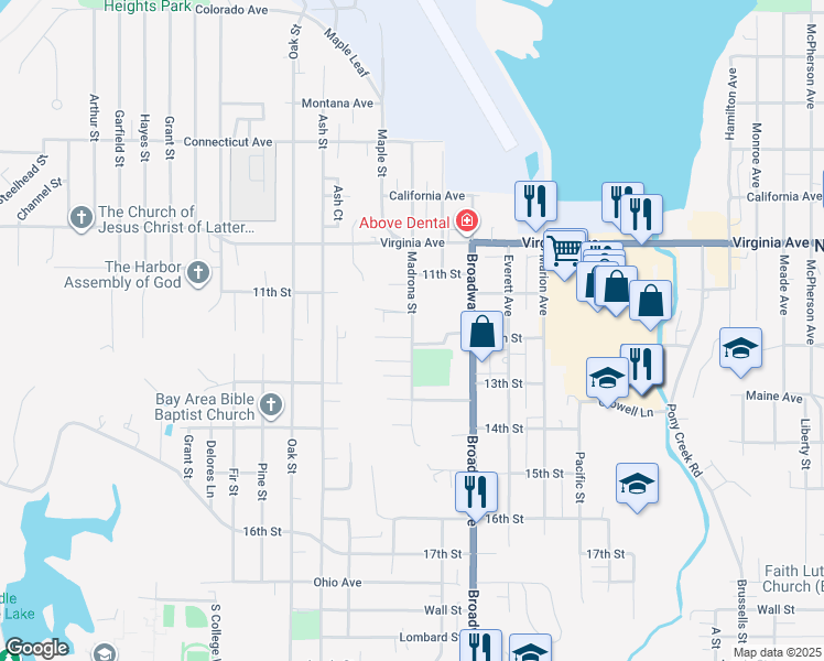 map of restaurants, bars, coffee shops, grocery stores, and more near 2186 Madrona Street in North Bend
