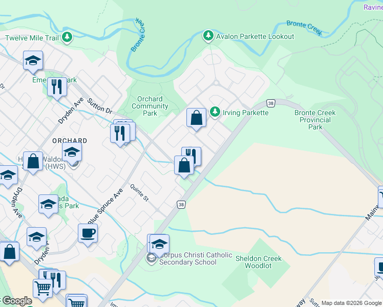 map of restaurants, bars, coffee shops, grocery stores, and more near 5839 Sunmill Crescent in Burlington