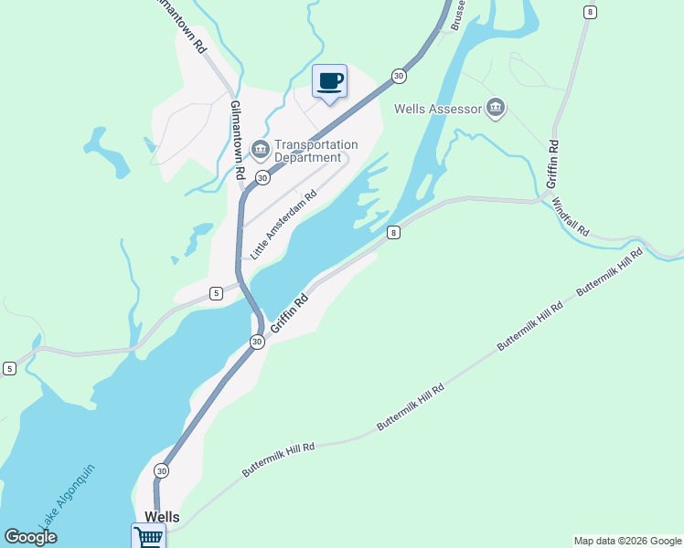 map of restaurants, bars, coffee shops, grocery stores, and more near 134 Griffin Road in Wells