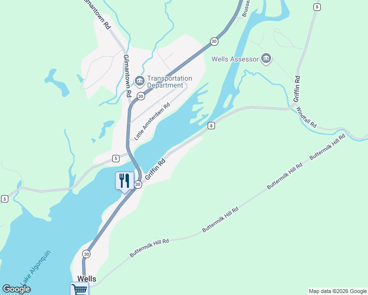 map of restaurants, bars, coffee shops, grocery stores, and more near 134 Griffin Road in Wells