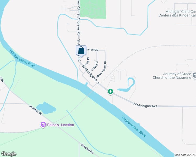 map of restaurants, bars, coffee shops, grocery stores, and more near 1263 River Forest Drive in Saginaw