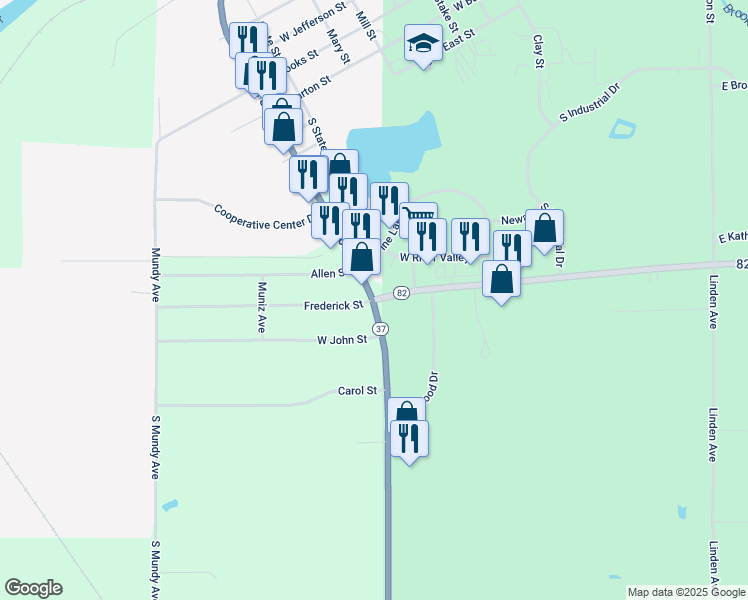 map of restaurants, bars, coffee shops, grocery stores, and more near 8255 Mason Drive in Newaygo