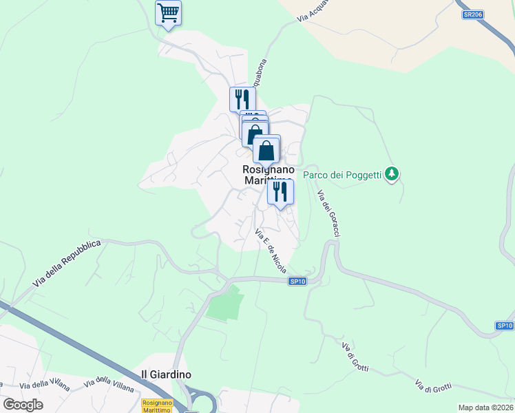 map of restaurants, bars, coffee shops, grocery stores, and more near 6 Via E. de Nicola in Rosignano Marittimo