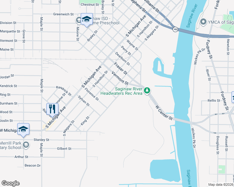 map of restaurants, bars, coffee shops, grocery stores, and more near 1815 Salt Street in Saginaw