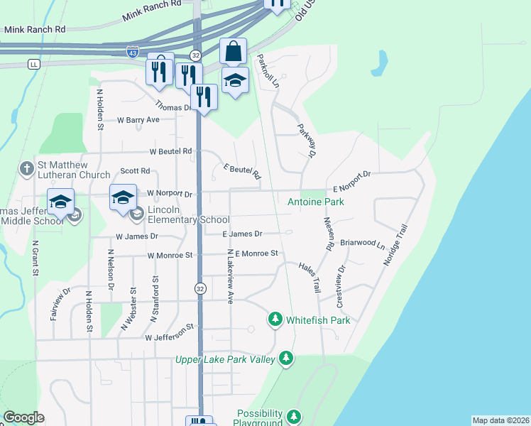 map of restaurants, bars, coffee shops, grocery stores, and more near 257 Antoine Drive in Port Washington