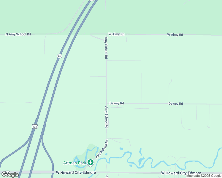 map of restaurants, bars, coffee shops, grocery stores, and more near 7580 Amy School Road in Howard City