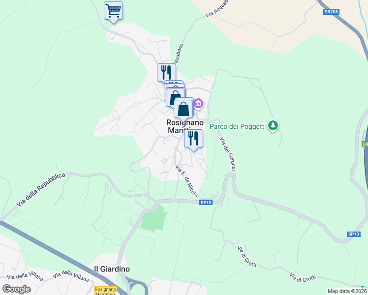 map of restaurants, bars, coffee shops, grocery stores, and more near 22 Via del Castello in Rosignano Marittimo