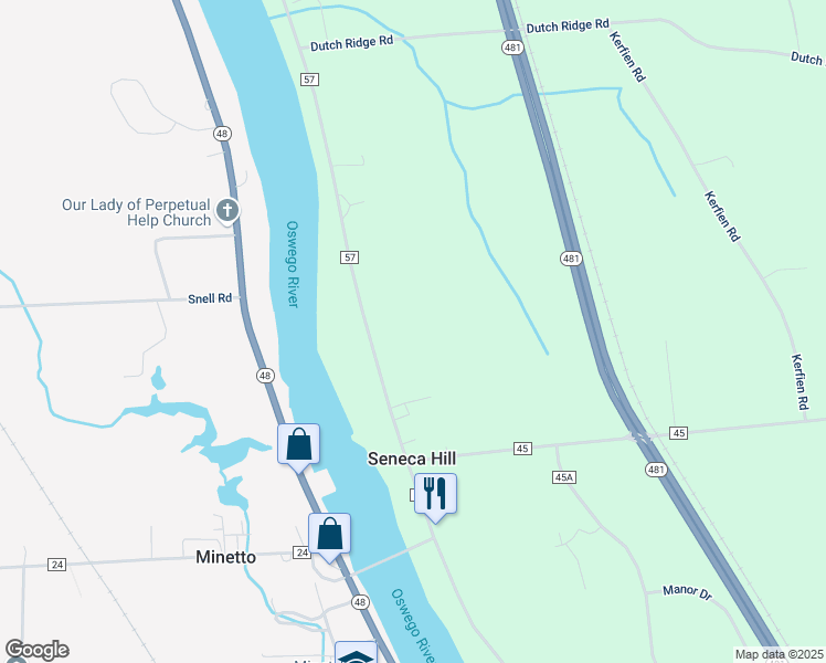 map of restaurants, bars, coffee shops, grocery stores, and more near 3726 County Route 57 in Oswego