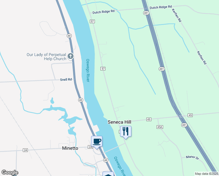 map of restaurants, bars, coffee shops, grocery stores, and more near 3726 County Route 57 in Oswego