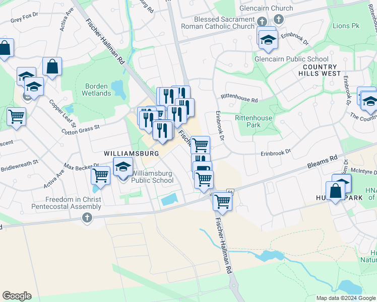 map of restaurants, bars, coffee shops, grocery stores, and more near 103 Riehm Street in Kitchener