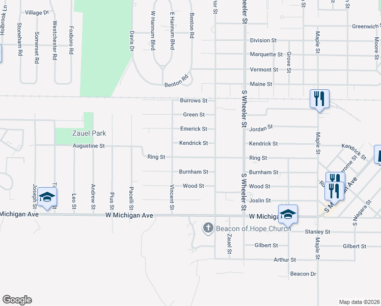 map of restaurants, bars, coffee shops, grocery stores, and more near 4023 Ring Street in Saginaw