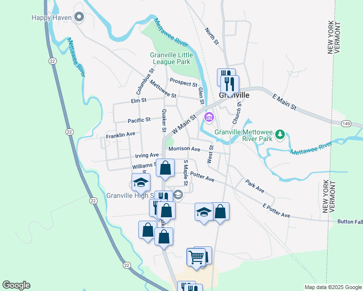 map of restaurants, bars, coffee shops, grocery stores, and more near 7 Bulkley Avenue in Granville