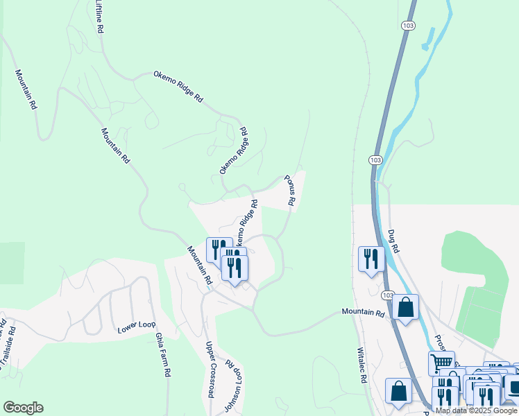 map of restaurants, bars, coffee shops, grocery stores, and more near 204 Okemo Ridge Road in Windsor County