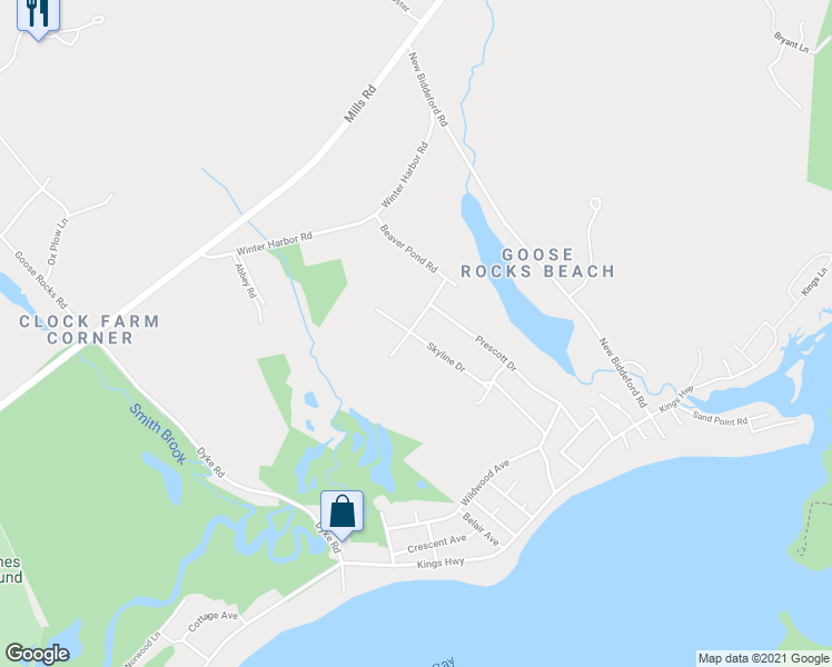 map of restaurants, bars, coffee shops, grocery stores, and more near 17 Skyline Drive in Kennebunkport