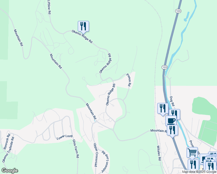 map of restaurants, bars, coffee shops, grocery stores, and more near 204 Okemo Ridge Road in Windsor County