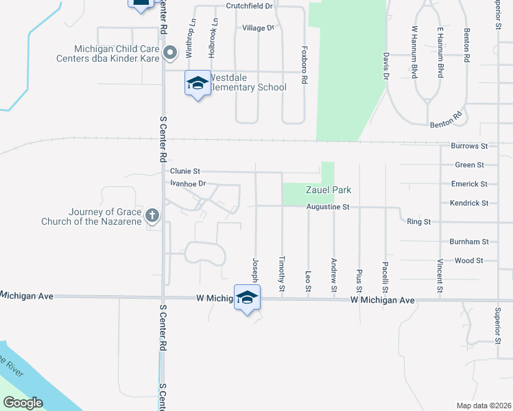 map of restaurants, bars, coffee shops, grocery stores, and more near 4756 Augustine Street in Saginaw