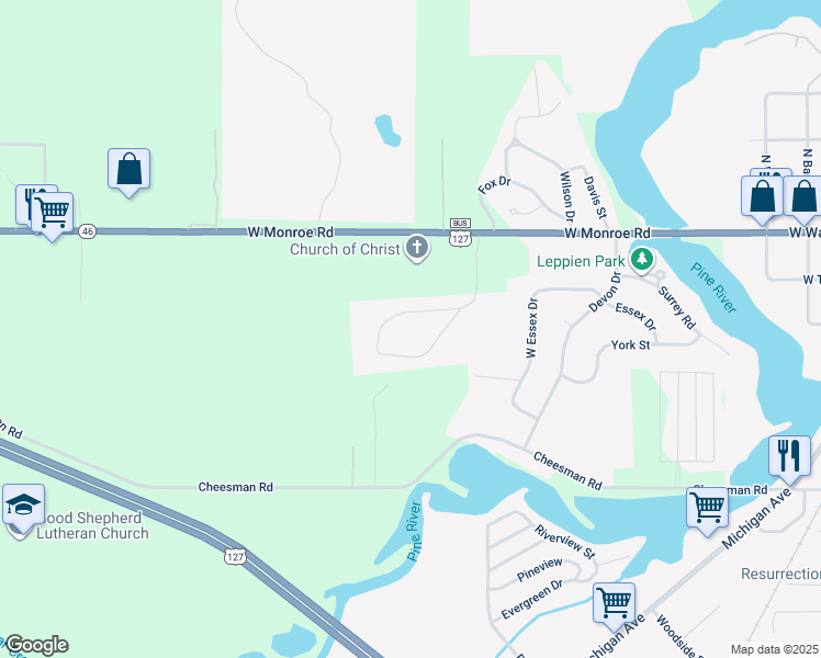 map of restaurants, bars, coffee shops, grocery stores, and more near 1149 West Monroe Road in Saint Louis